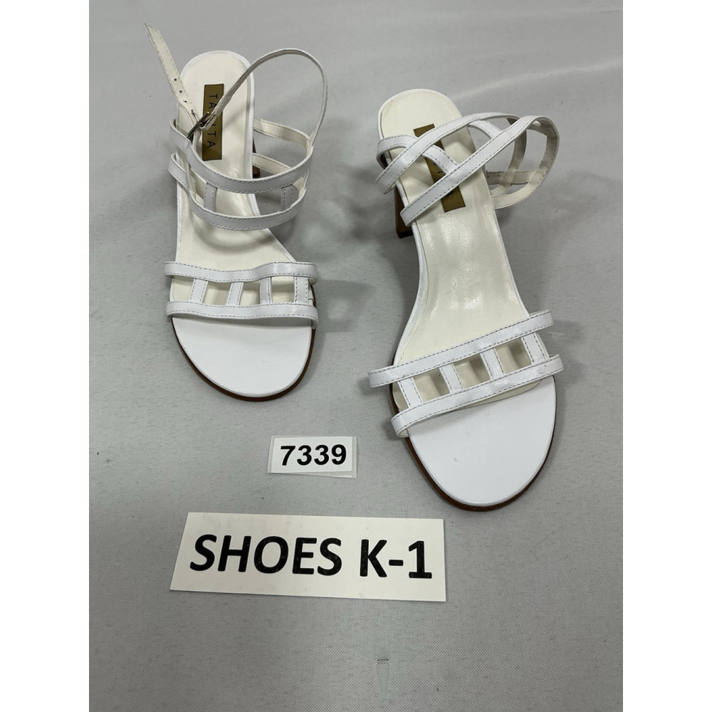 Womans Excellent Condition Tabita Strappy Sandals 7 M White Block Heel Buckle